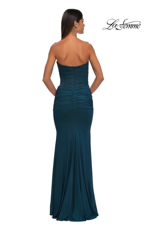 Picture of: Chic Metallic Net Jersey Dress with Flattering Ruching and Sweetheart Top in Dark Teal, Style: 33007, Detail Picture 10