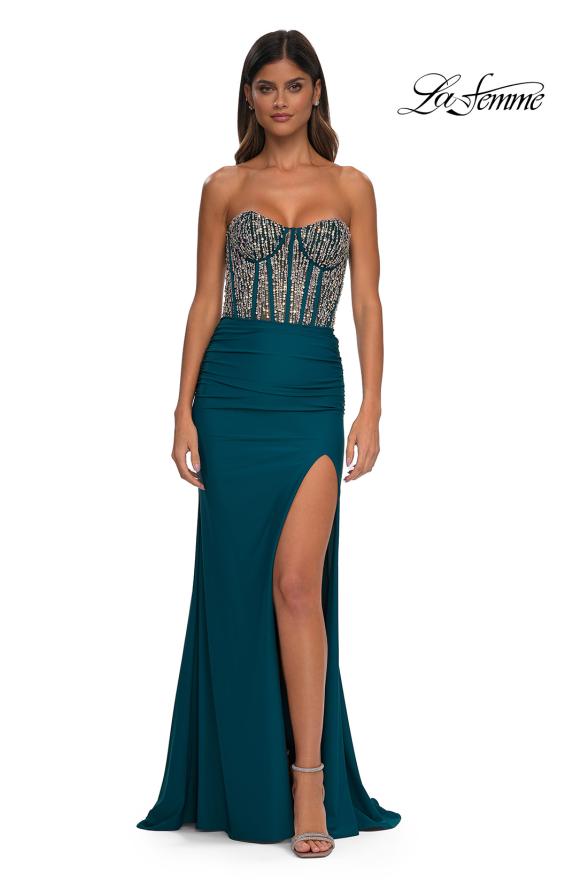 Picture of: Fabulous Prom Dress with Rhinestone Corset Bodice and Simple Skirt in Dark Teal, Style: 32669, Detail Picture 11