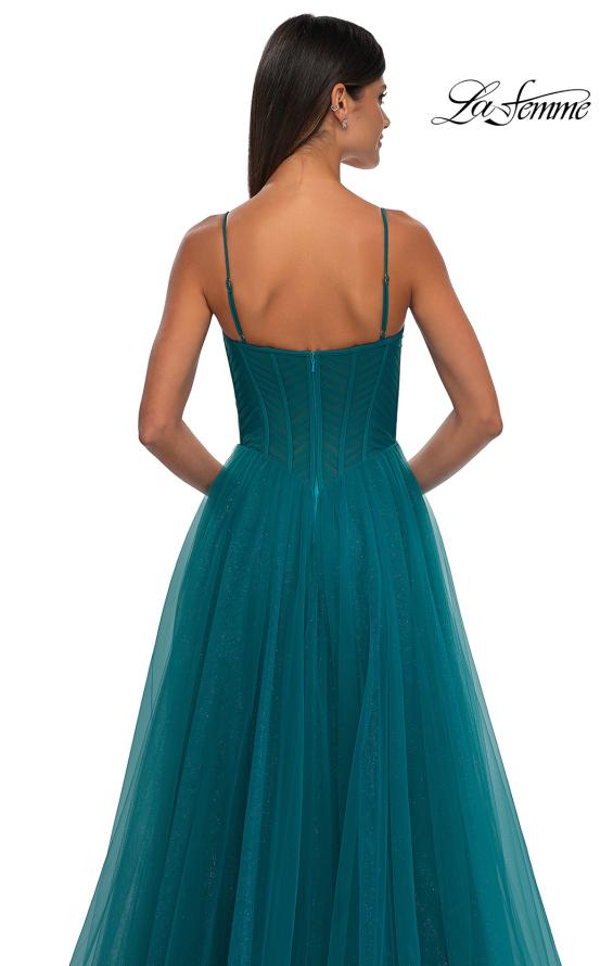 Picture of: Prom Dress with Sparkle Tulle and Ruched Corset Top in Dark Teal, Style: 32680, Detail Picture 11