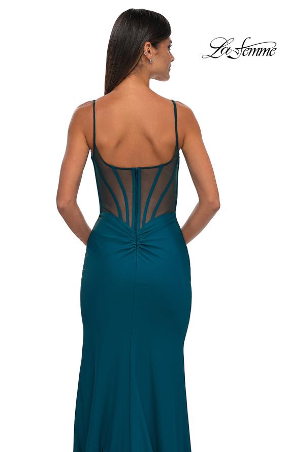 Picture of: Corset Jersey Prom Dress with Deep V Neckline in Dark Teal, Style: 32763, Detail Picture 13