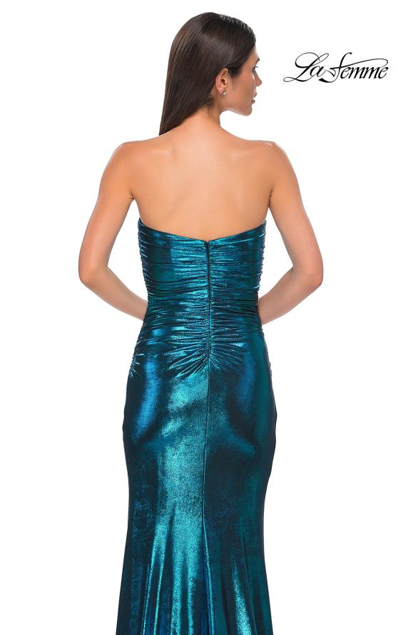 Picture of: Strapless Chic Metallic Jersey Dress with Criss Cross Bodice in Dark Teal, Style 32876, Detail Picture 14