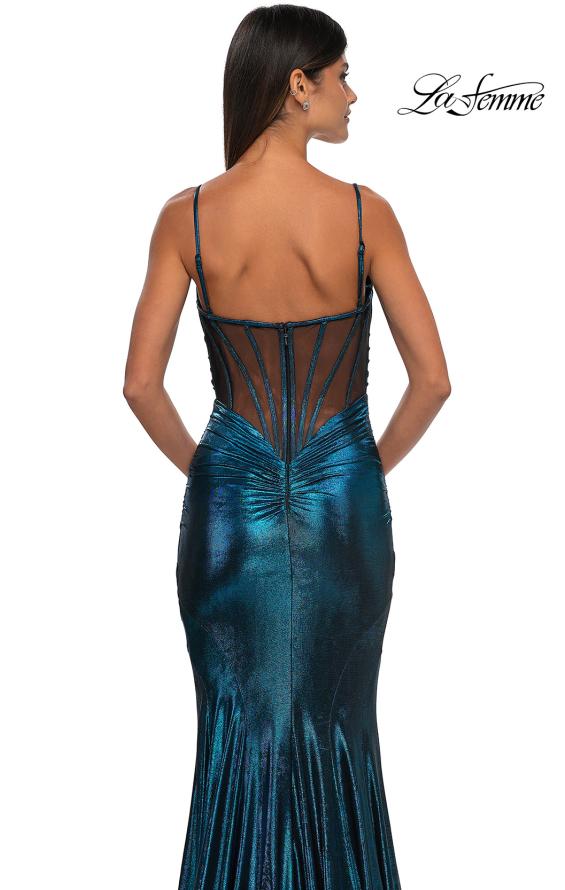 Picture of: Mermaid Metallic Jersey Dress with Draped Neckline in Dark Teal, Style: 32897, Detail Picture 14