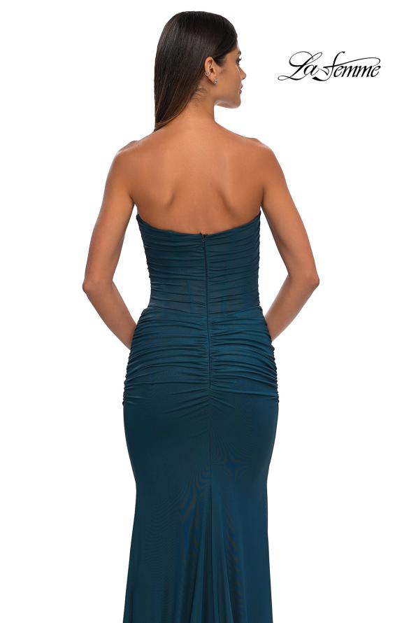 Picture of: Chic Metallic Net Jersey Dress with Flattering Ruching and Sweetheart Top in Dark Teal, Style: 33007, Detail Picture 14