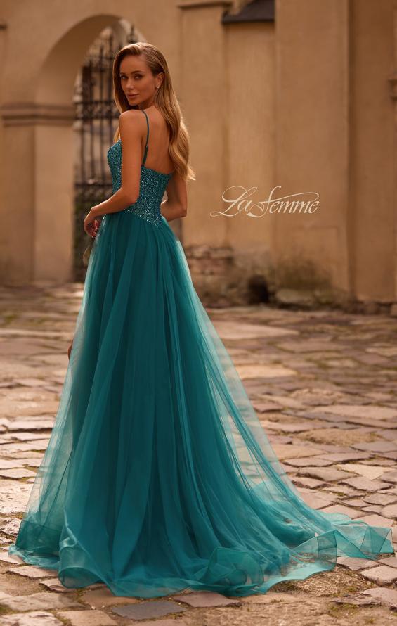 Picture of: Rhinestone Embellished Bodice Prom Dress with Full Skirt in Dark Teal, Style: 32668, Back Picture