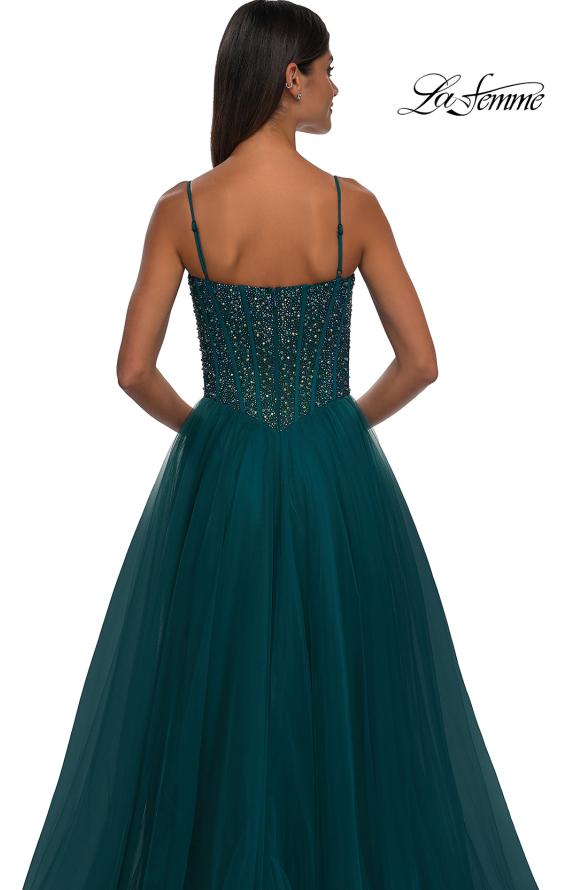 Picture of: Beautiful A-line Prom Dress with Rhinestone Encrusted Corset Top in Dark Teal, Style: 32754, Detail Picture 19