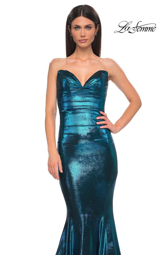 Picture of: Mermaid Metallic Prom Dress with Sweetheart Strapless Top in Dark Teal, Style 32995, Detail Picture 19