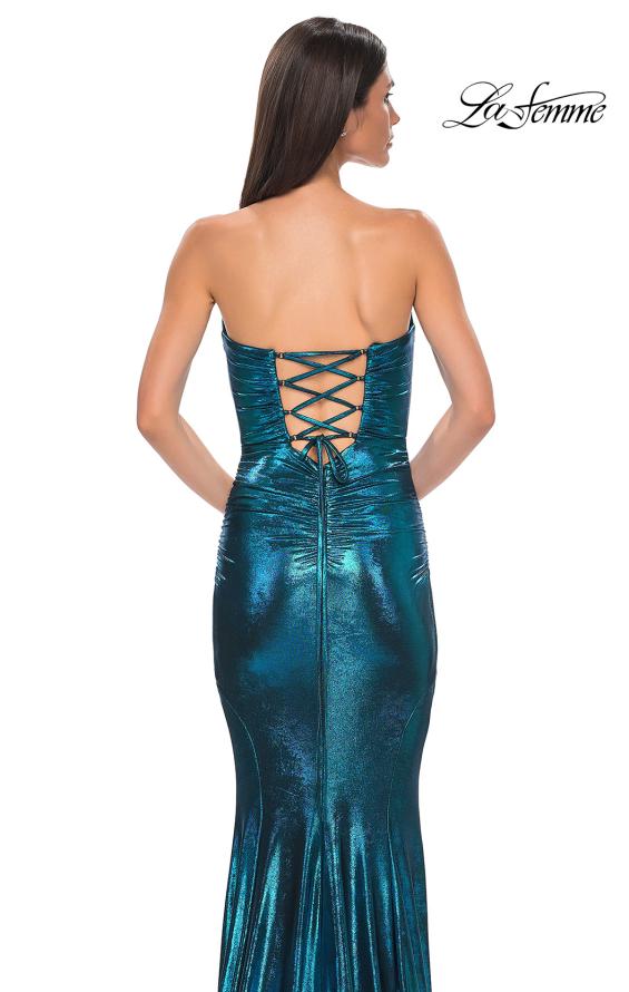 Picture of: Mermaid Metallic Prom Dress with Sweetheart Strapless Top in Dark Teal, Style 32995, Detail Picture 20