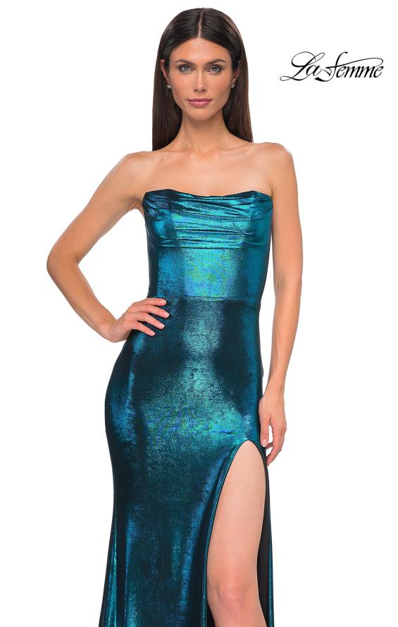 Picture of: Strapless Draped Neckline Prom Dress in Metallic Jersey in Dark Teal, Style 32828, Detail Picture 27