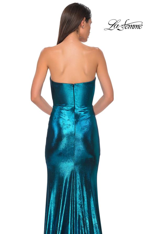 Picture of: Strapless Draped Neckline Prom Dress in Metallic Jersey in Dark Teal, Style 32828, Detail Picture 28