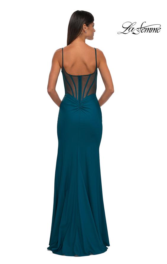 Picture of: Corset Jersey Prom Dress with Deep V Neckline in Dark Teal, Style: 32763, Detail Picture 3