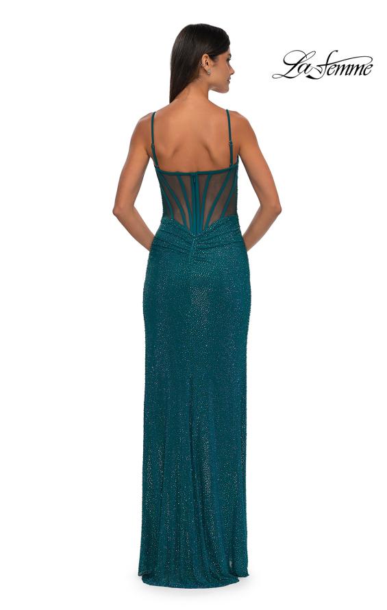 Picture of: Sparkling Long Prom Dress with Rhinestones and Ruching in Dark Teal, Style: 32578, Detail Picture 4