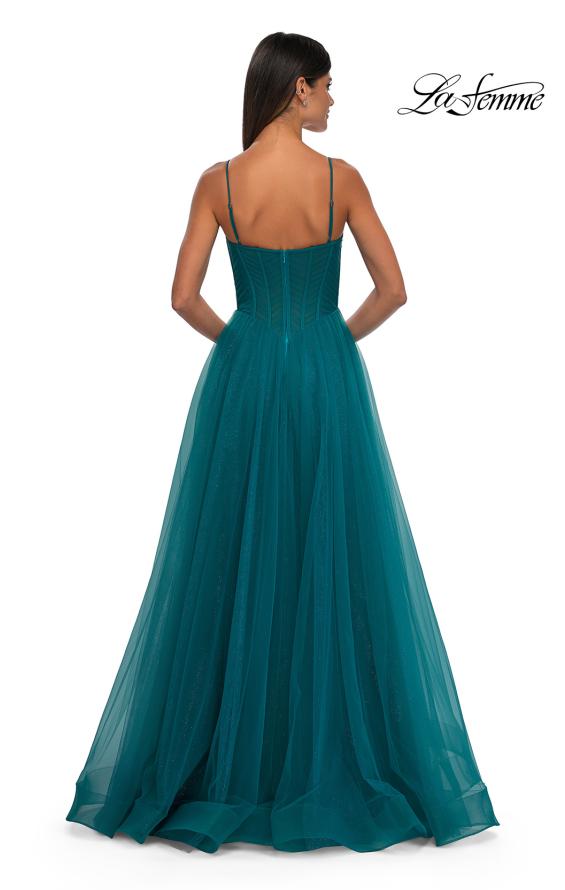 Picture of: Prom Dress with Sparkle Tulle and Ruched Corset Top in Dark Teal, Style: 32680, Detail Picture 5