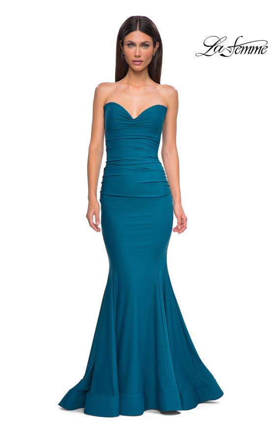 Picture of: Simple Jersey Mermaid Prom Dress with Sweetheart Neckline in Dark Teal, Style 32872, Detail Picture 5