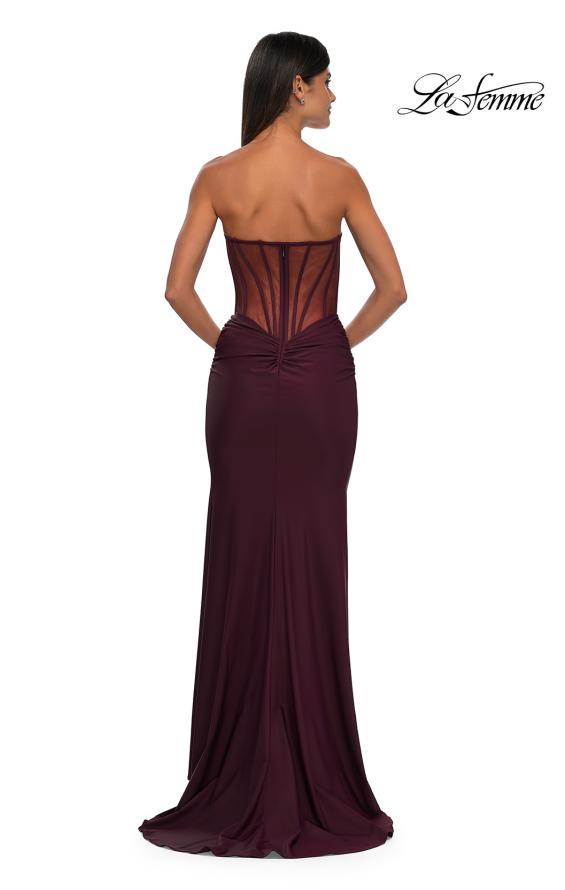 Picture of: Evening Dress with Illusion Strapless Bodice and Lace Applique in Dark Wine, Style: 32912, Detail Picture 8