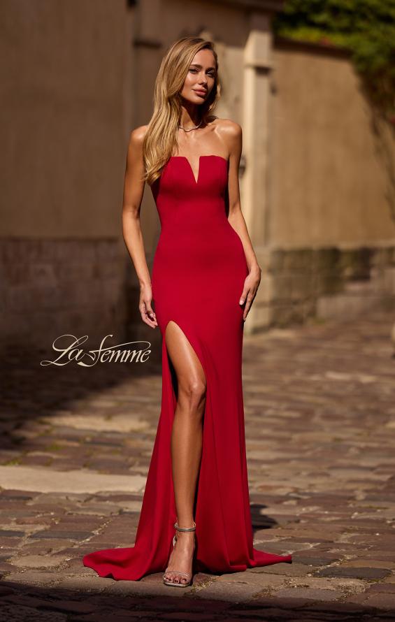 Picture of: Chic Jersey Evening Dress with V Neckline in Deep Red, Style: 32784, Main Picture