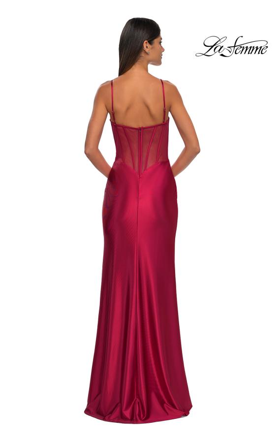 Picture of: Chic Stretch Satin Dress with Illusion Mesh Back in Deep Red, Style: 32640, Detail Picture 9