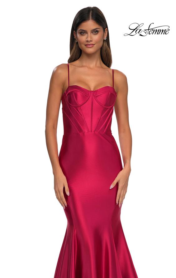 Picture of: Chic Stretch Satin Gown with Corset Top and Flare Skirt in Deep Red, Style: 32555, Detail Picture 11