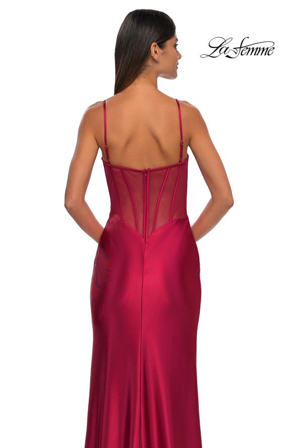 Picture of: Chic Stretch Satin Dress with Illusion Mesh Back in Deep Red, Style: 32640, Detail Picture 11