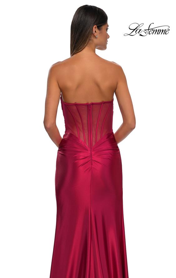 Picture of: Strapless Stretch Satin Dress with Sheer Corset Back in Deep Red, Style: 32649, Detail Picture 13