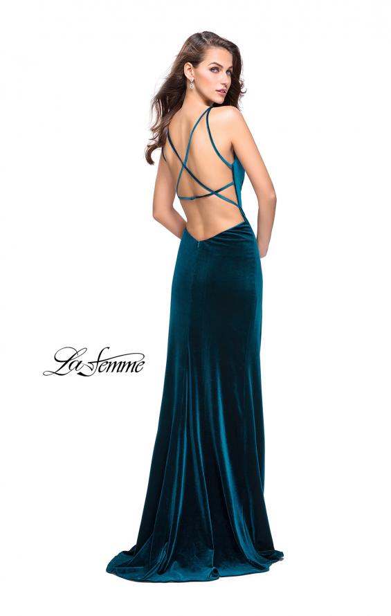 Picture of: Velvet Prom Dress with Strappy Back and Small Train in Deep Teal, Style: 25184, Back Picture