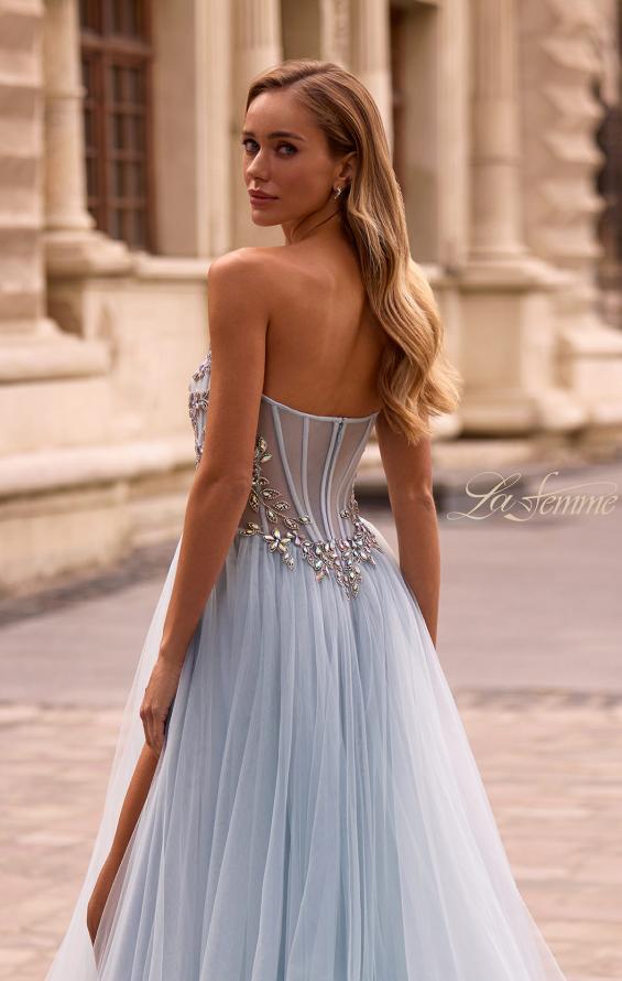 Picture of: A-line Tulle Prom Dress with Stunning Floral Beaded Design in Dusty Blue, Style: 32862, Detail Picture 2