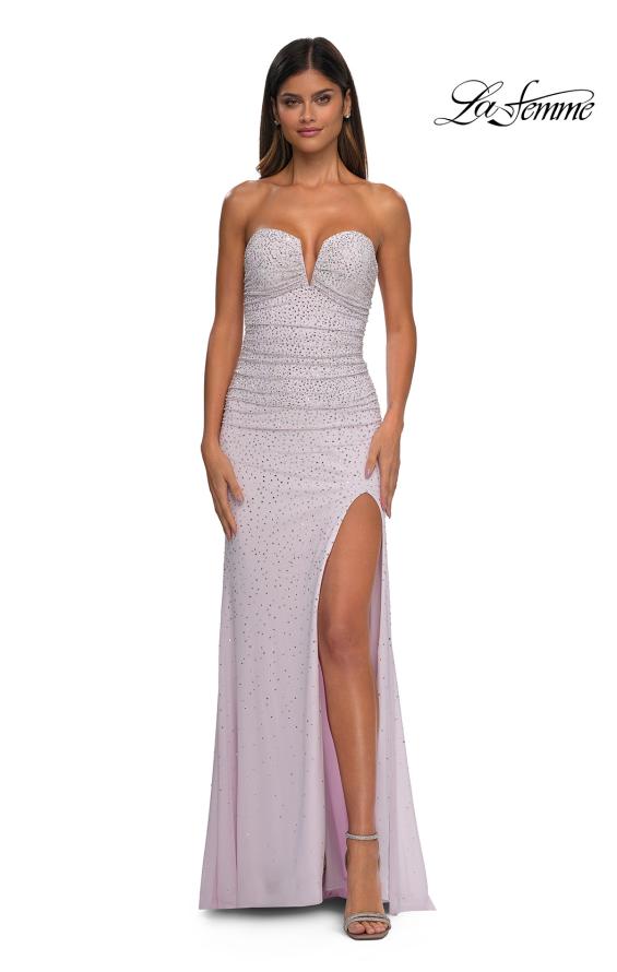 Picture of: Strapless Net Jersey Prom Dress with Unique Rhinestones in Dusty Pink, Style: 32774, Detail Picture 9