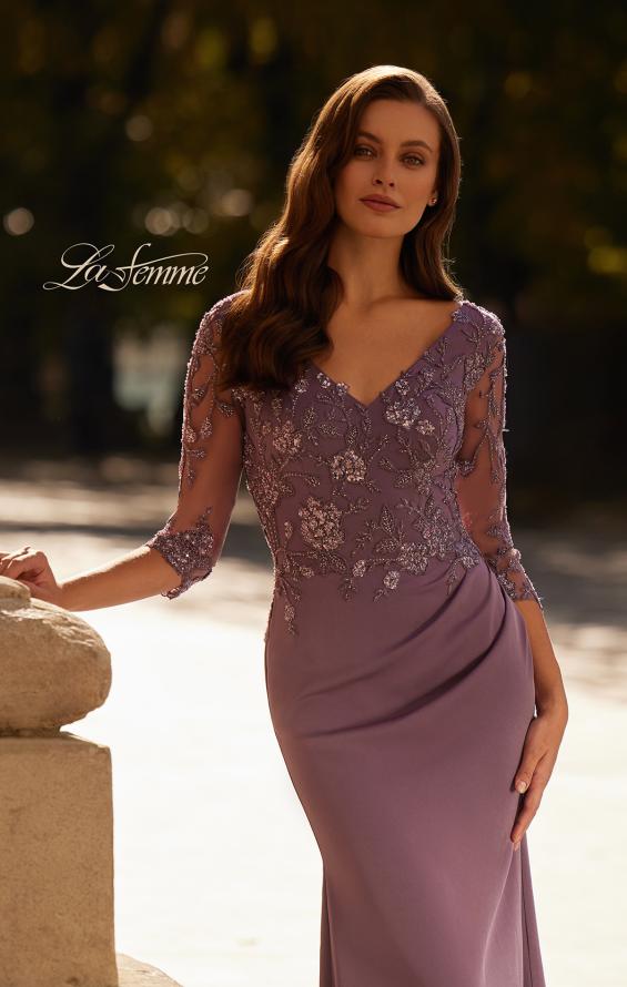 Picture of: Long Mother of the Bride Dress with Beaded Lace Bodice in Dusty Purple, Style: 32738, Detail Picture 3