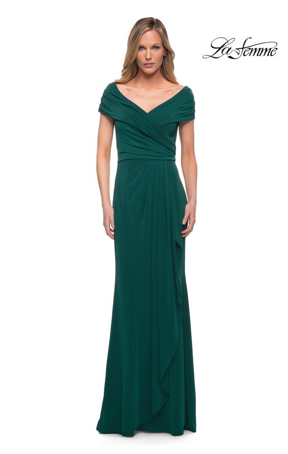 Picture of: Ruched Jersey Long Gown with V Neckline, Style: 26519, Detail Picture 11