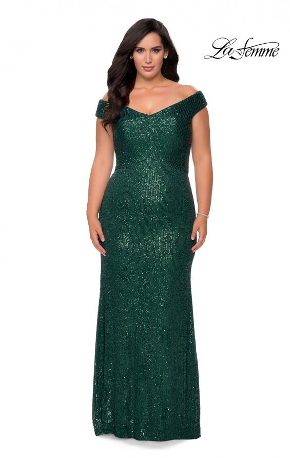 Picture of: Off The Shoulder Sequin Plus Size Prom Dress in Emerald, Style: 28795, Detail Picture 1
