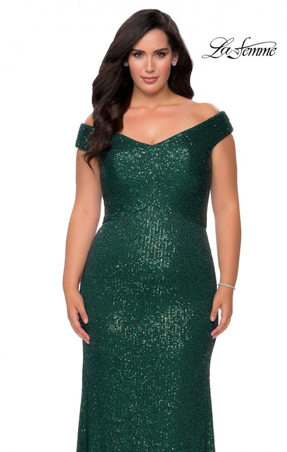 Picture of: Off The Shoulder Sequin Plus Size Prom Dress in Emerald, Style: 28795, Detail Picture 6