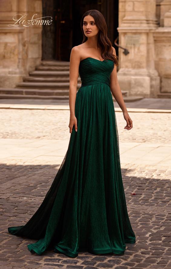 Picture of: Textured Chiffon Flowy Strapless Evening Dress in Emerald , Style 32382, Main Picture