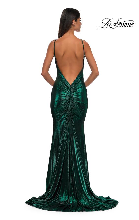 Picture of: Metallic Jersey Dress with Low Back and Ruching in Emerald, Style: 32932, Detail Picture 10