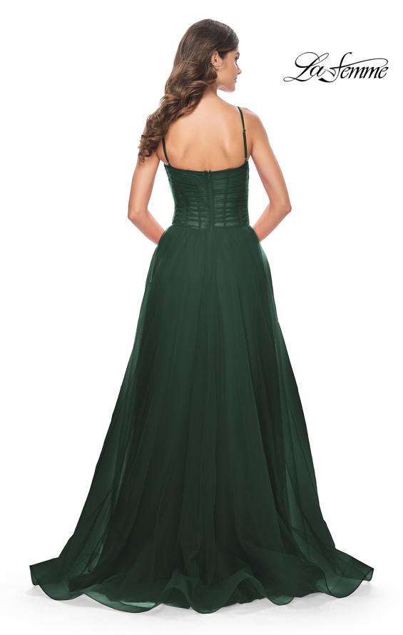 Picture of: A-line Square Neck Tulle Ballgown with Illusion Waist in Emerald, Style: 32017, Detail Picture 12