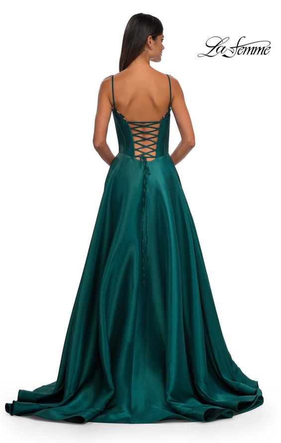 Picture of: Mikado A-line Gown with Lace Detail Neckline in Emerald, Style: 32878, Detail Picture 12