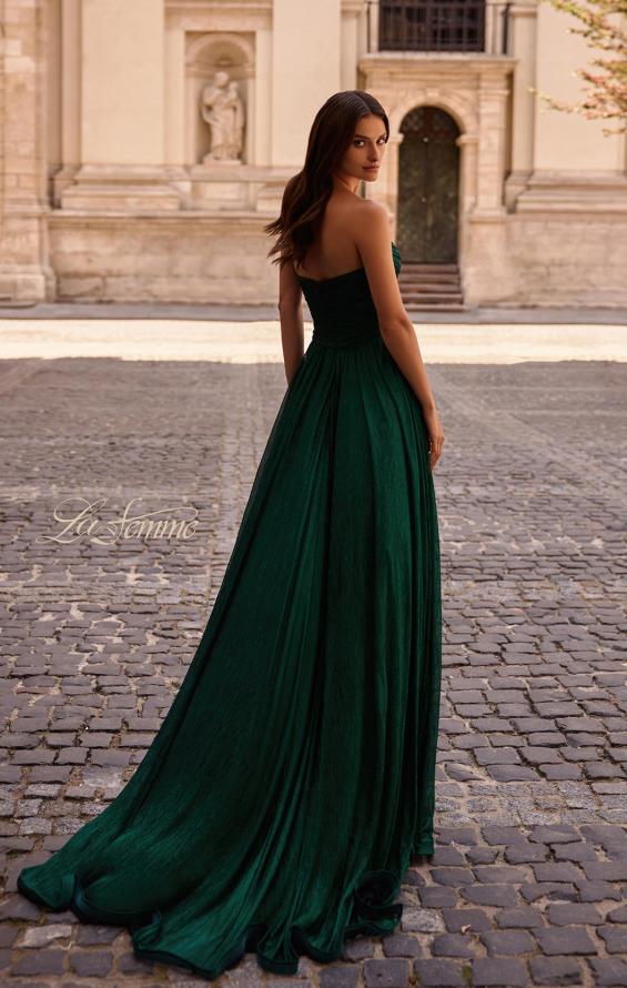 Picture of: Textured Chiffon Flowy Strapless Evening Dress in Emerald , Style 32382, Back Picture