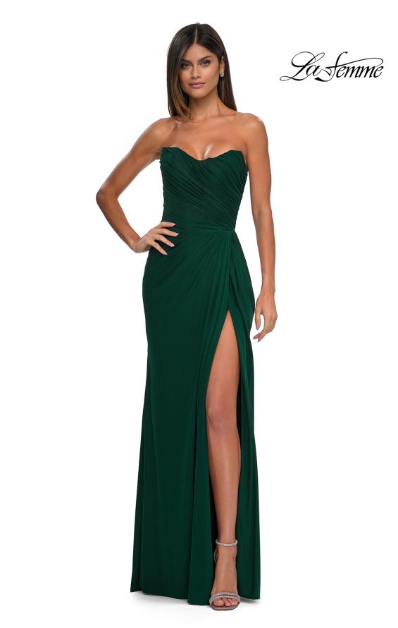 Picture of: Chic Strapless Net Jersey Evening Dress with Slit in Emerald , Style: 33116, Detail Picture 1