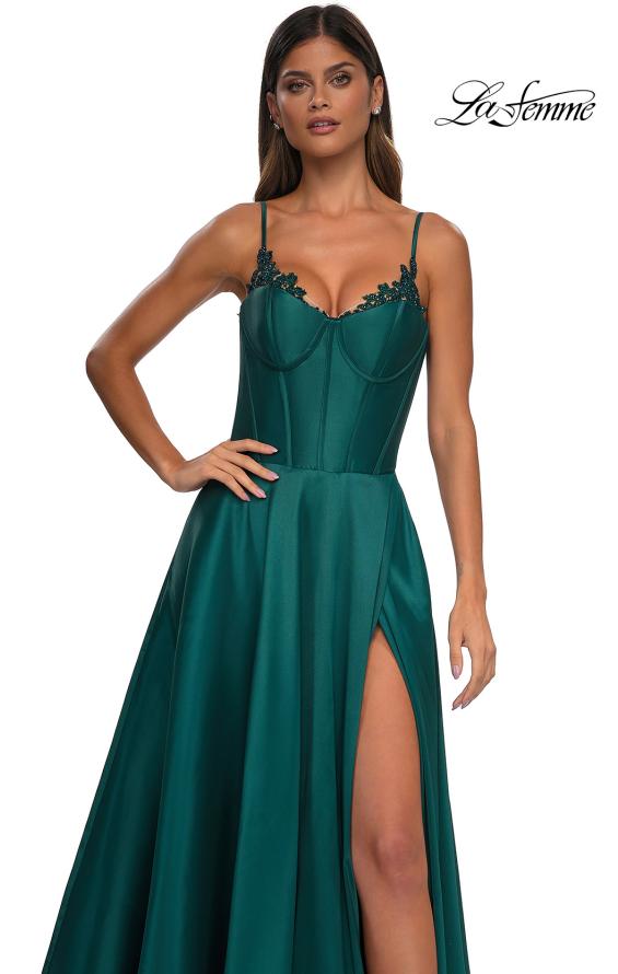 Picture of: Mikado A-line Gown with Lace Detail Neckline in Emerald, Style: 32878, Detail Picture 30