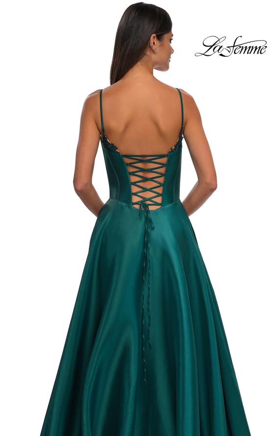 Picture of: Mikado A-line Gown with Lace Detail Neckline in Emerald, Style: 32878, Detail Picture 31