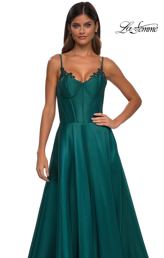 Picture of: Mikado A-line Gown with Lace Detail Neckline in Emerald, Style: 32878, Detail Picture 32