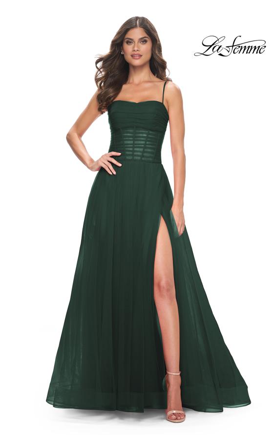 Picture of: A-line Square Neck Tulle Ballgown with Illusion Waist in Emerald, Style: 32017, Detail Picture 2