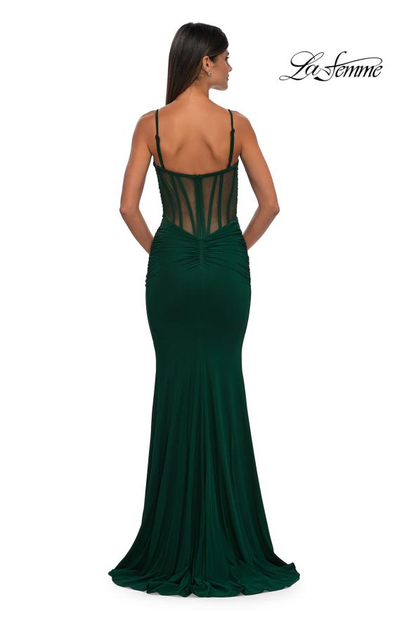 Picture of: Ruched Corset Top Prom Dress with Deep V in Emerald , Style: 32642, Detail Picture 4