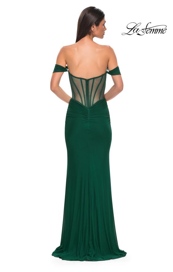 Picture of: Simple Off the Shoulder Net Jersey Dress with Sheer Waist in Emerald , Style 32684, Detail Picture 6