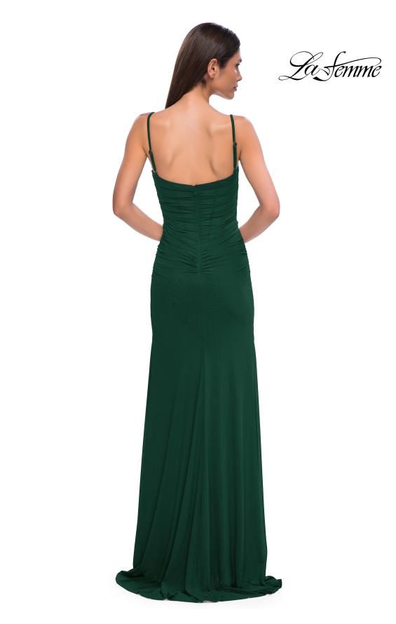 Picture of: Net Jersey Simple Prom Dress with Ruching and Corset Top in Emerald , Style 32925, Detail Picture 6