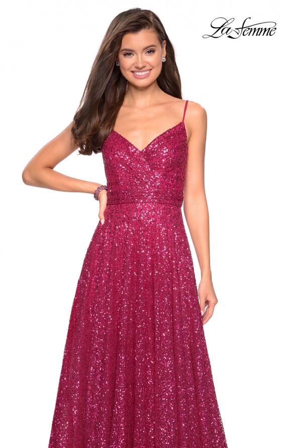 Picture of: sequin Empire Waist Prom Dress with V Back in Fuchsia, Style: 27747, Main Picture