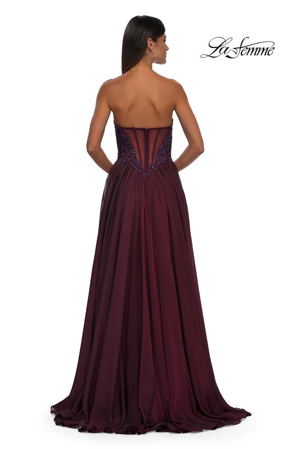 Picture of: Chiffon Gown with High Slit and Strapless Lace Top in Garnet, Style: 32804, Detail Picture 9