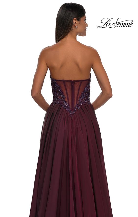 Picture of: Chiffon Gown with High Slit and Strapless Lace Top in Garnet, Style: 32804, Detail Picture 12