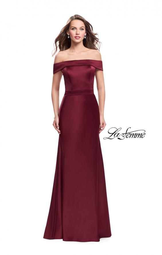 Picture of: Satin Off the Shoulder Dress with Trumpet Silhouette in Garnet, Style: 25579, Detail Picture 2