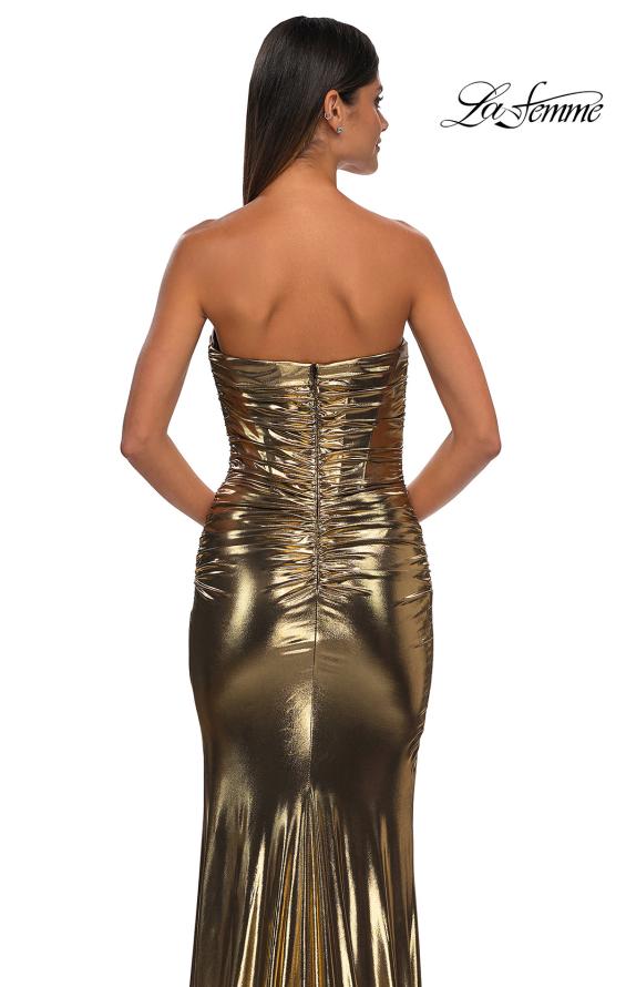 Picture of: Fabulous Metallic Jersey Ruched Strapless Dress in Gold, Style: 32518, Detail Picture 8