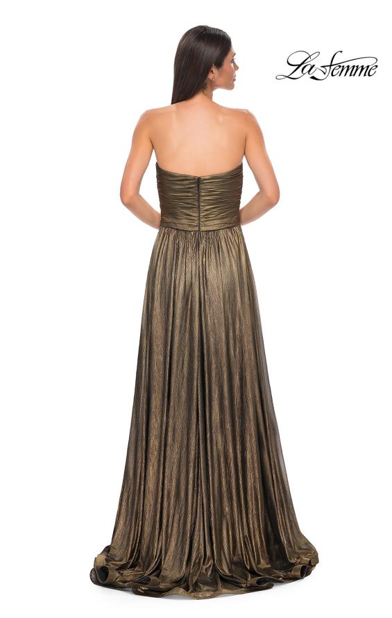 Picture of: Textured Chiffon Flowy Strapless Evening Dress in Gold , Style 32382, Detail Picture 9