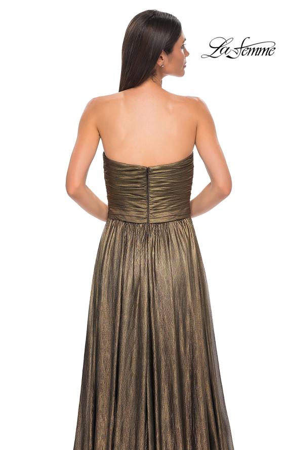 Picture of: Textured Chiffon Flowy Strapless Evening Dress in Gold , Style 32382, Detail Picture 15